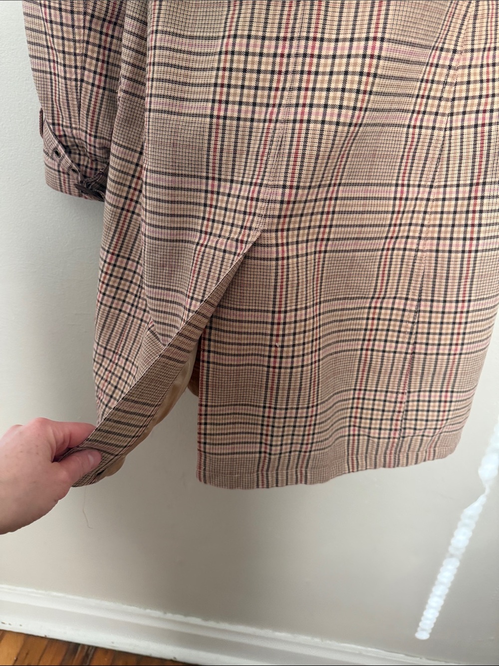 Express Design Studio Plaid Double-Breasted Trench Coat - Pink/Tan small - Picture 9 of 11